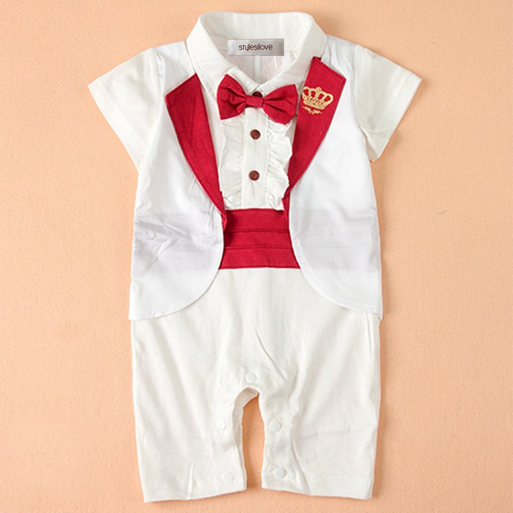 Red & White Tuxedo Cotton Baby Romper